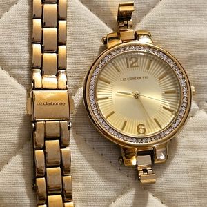 Liz Claiborne Ladies Goldtone Watch ☆ Removable Band ☆ Gemmed ☆ WR ☆ LC9008 ☆